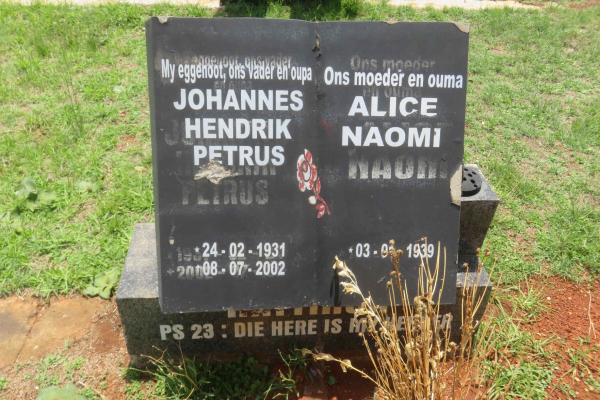 HATTINGH Johannes Hendrik Petrus 1931-2002 &amp; Alice Naomi 1939-
