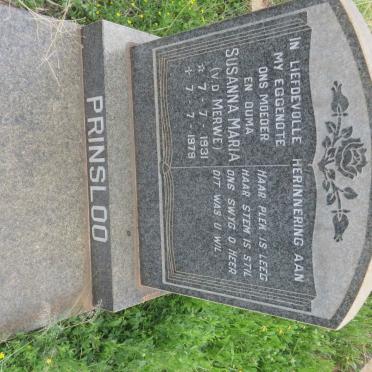 PRINSLOO Susanna Maria nee V.D. MERWE 1931-1979