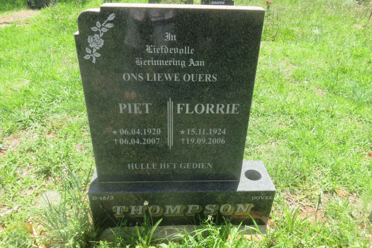 THOMPSON Piet 1920-2007 &amp; Florrie 1924-2006