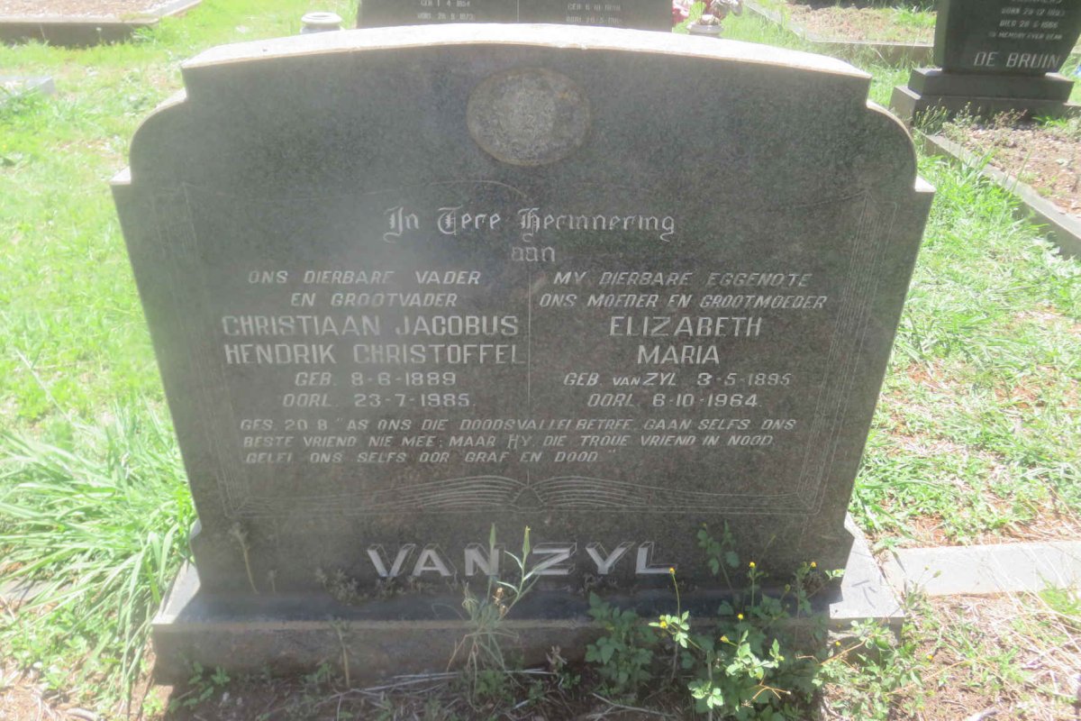 ZYL Christiaan Jacobus Hendrik Christoffel, van 1889-1985 &amp; Elizabeth Maria VAN ZYL 1895-1964