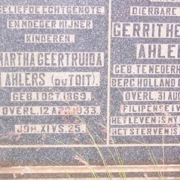 AHLERS Gerrit Hendrik 1860-1936 &amp; Martha Geertruida DU TOIT 1869-1933