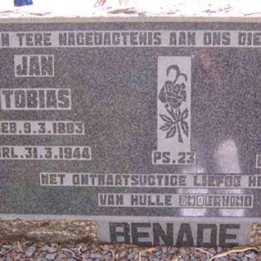 BENADE Jan Tobias 1883-1944 &amp; Janettha Helena M. FOURIE 1895-1954