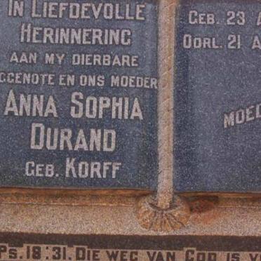 DURAND Anna Sophia nee KORFF 1881-1945