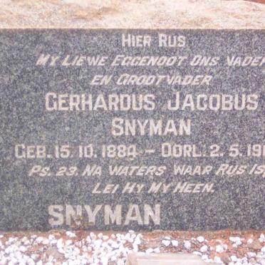 SNYMAN Gerhardus Jacobus 1884-1960
