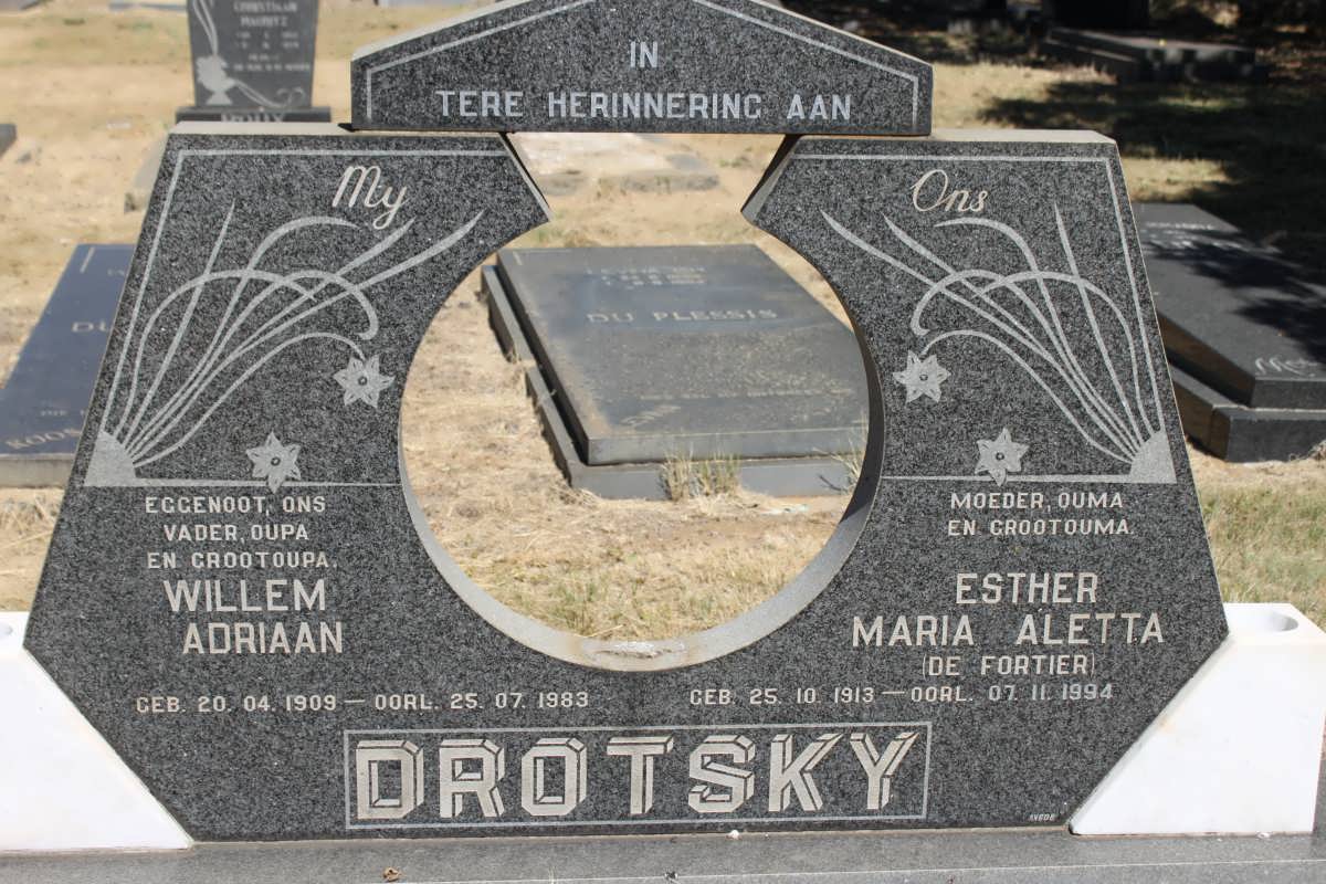 DROTSKY Willem Adriaan 1909-1983 &amp; Esther Maria Aletta DE FORTIER 1913-1994