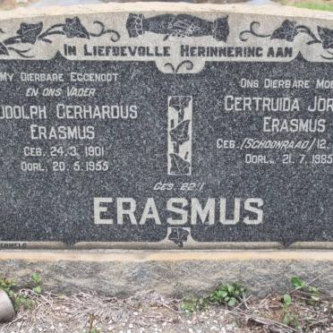 ERASMUS Rudolph Gerhardus 1901-1955 &amp; Gertruida Jorjina SCHOONRAAD 1904-1985