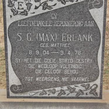 ERLANK S.G. nee MATTHEE 1904-1978