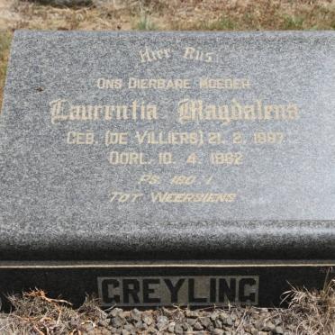 GREYLING Laurentia Magdalena geb DE VILLIERS 1887-1962