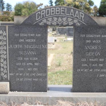 GROBBELAAR Andries Gideon 1891-1961 &amp; Judith Magdalena Susanna  VAN EEDEN 1887-1961