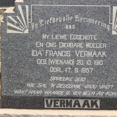 VERMAAK Ida Francis geb WIENAND 1910-1957