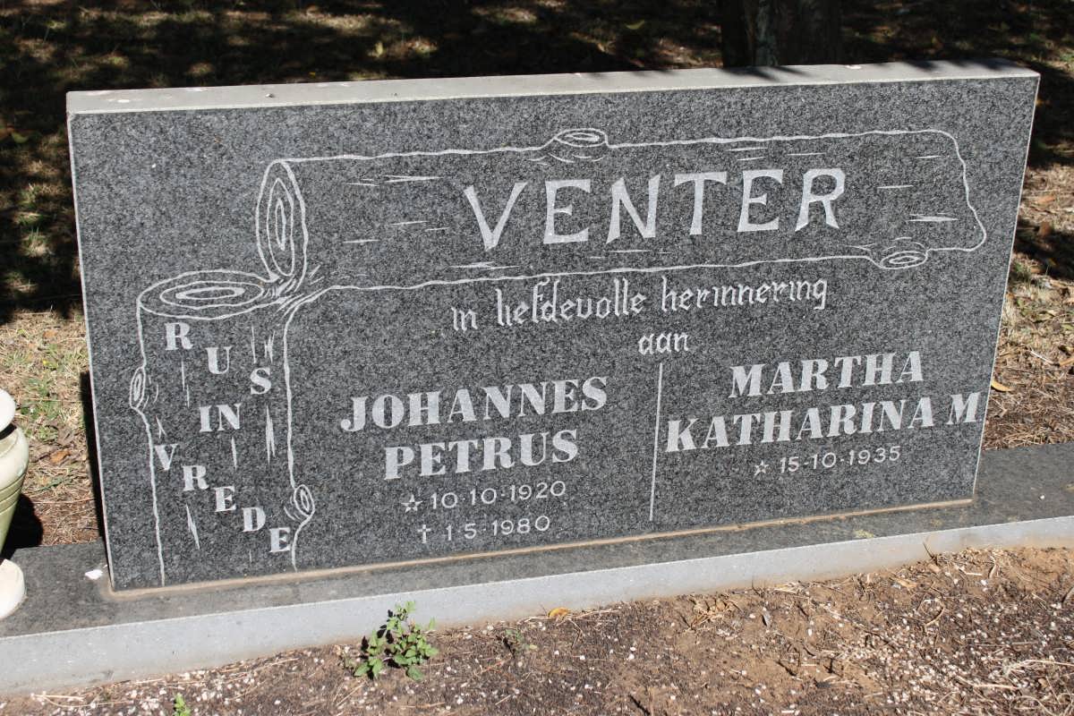 VENTER Johannes Petrus 1920-1980 &amp; Martha Katharina M. 1935-