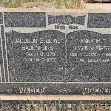 BADENHORST Jacobus S. De Wet 1870-1950 &amp; Anna M.F. VILJOEN 1882-1959