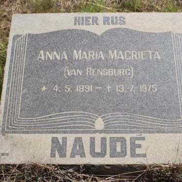 NAUDE Anna Maria Magrieta nee VAN RENSBURG 1891-1975