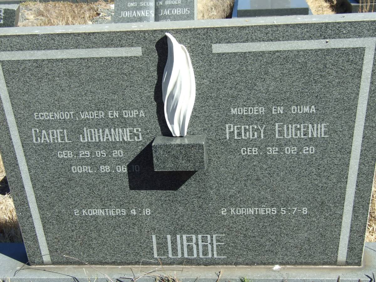 LUBBE Carel Johannes 1920-2006 &amp; Peggy Eugenie 1920-
