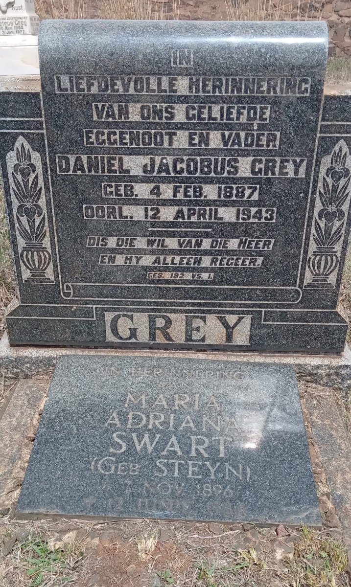 GREY Daniel Jacobus 1887-1943 :: SWART Maria Adriana nee STEYN 1896-