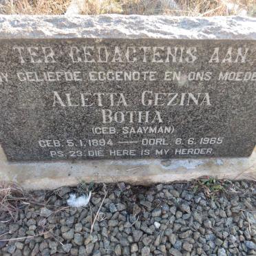 BOTHA Aletta Gezina nee SAAYMAN 1894-1965