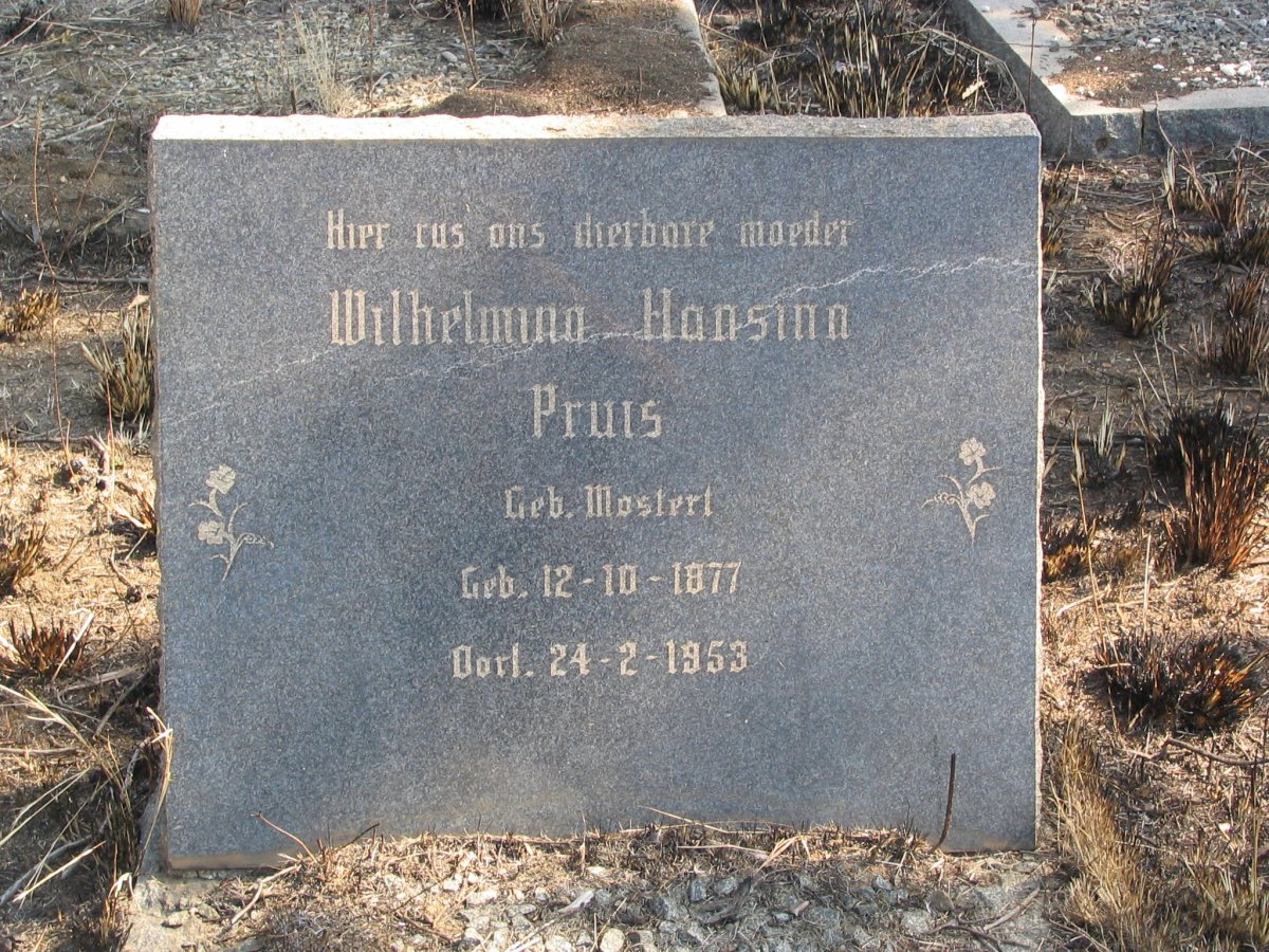 PRUIS Wilhelmina Hansina nee MOSTERT 1877-1953 