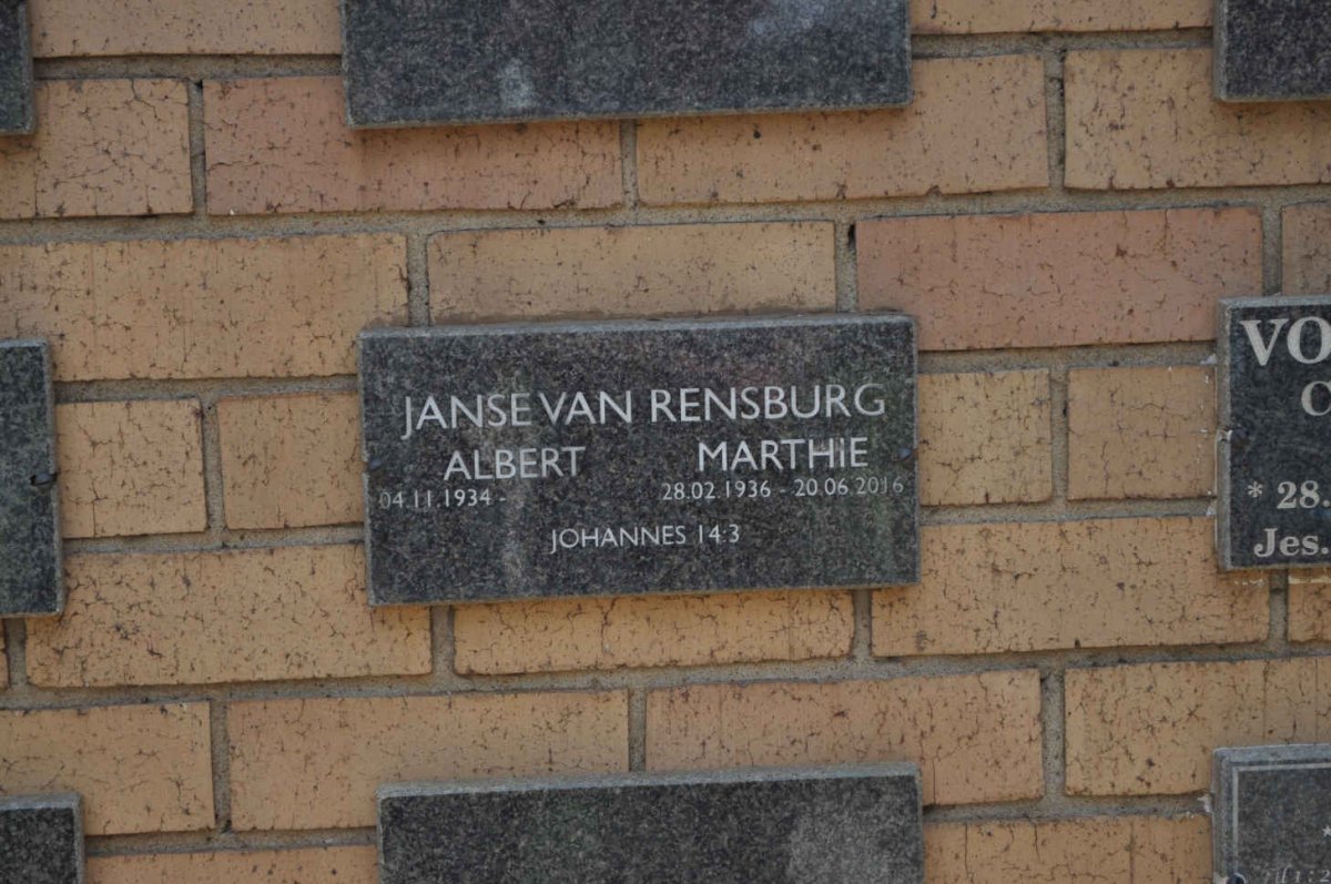 RENSBURG Albert, Janse van 1934- &amp; Marthie 1936-2016
