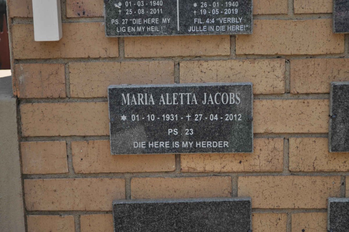 JACOBS Maria Aletta 1931-2012