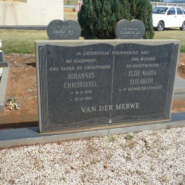 MERWE Johannes Christoffel, van der 1891-1981 &amp; Elzie Maria Elizabeth BLIGNAUT 1905-