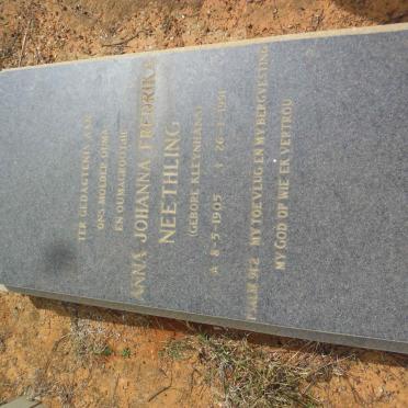 NEETHLING Anna Johanna Fredrika nee KLEYNHANS 1905-1991