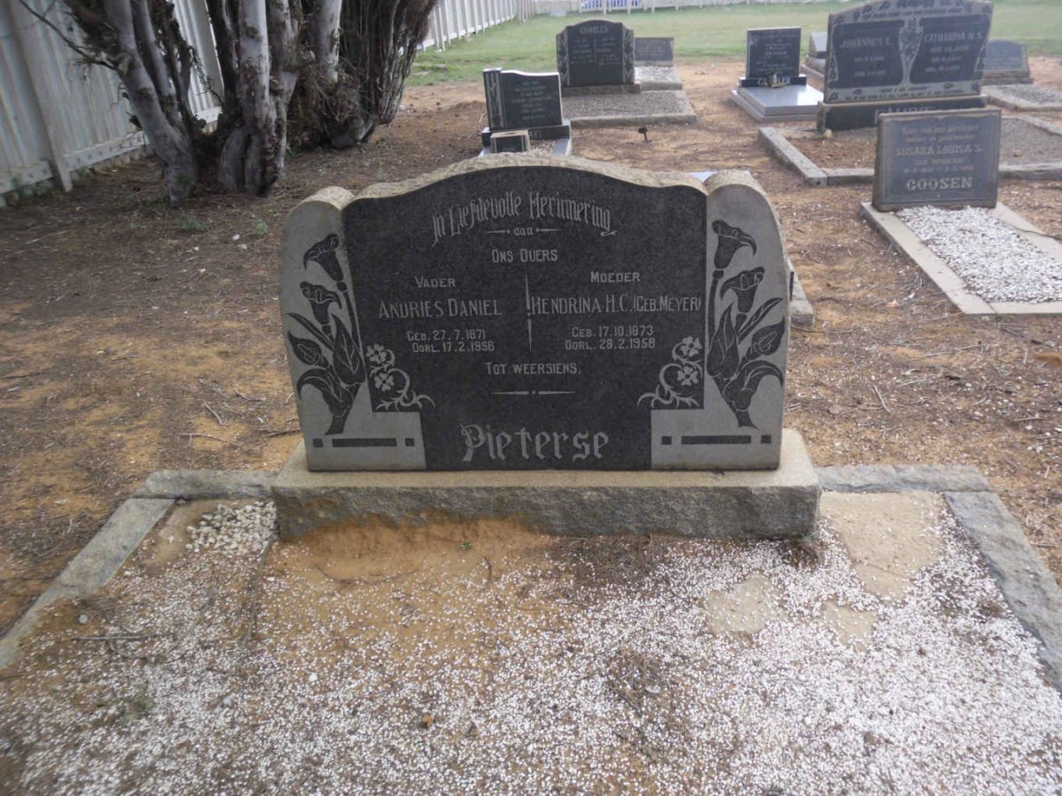 PIETERSE Andries Daniel 1871-1956 &amp; Hendrina H.C. MEYER 1873-1958
