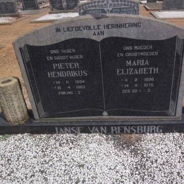 RENSBURG Pieter Hendrikus, Janse van 1894-1963 &amp; Maria Elizabeth 1896-1975