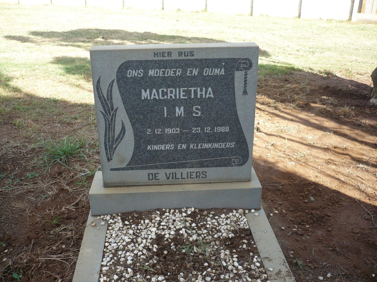 VILLIERS Magrietha I.M.S., de 1903-1988