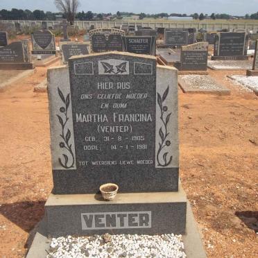 VENTER Martha Francina nee VENTER 1905-1981