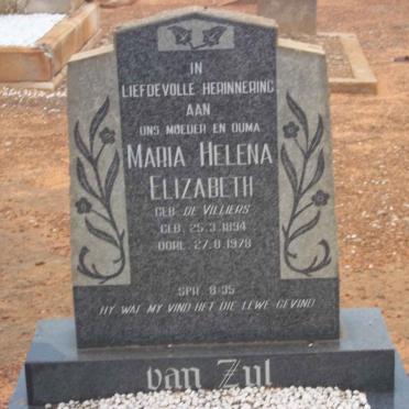 ZYL Maria Helena Elizabeth, van nee DE VILLIERS 1894-1978