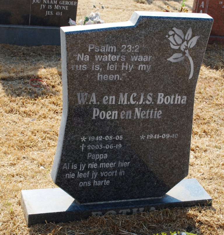 BOTHA W.A. 1942-2003 &amp; M.C.J.S. 1941-