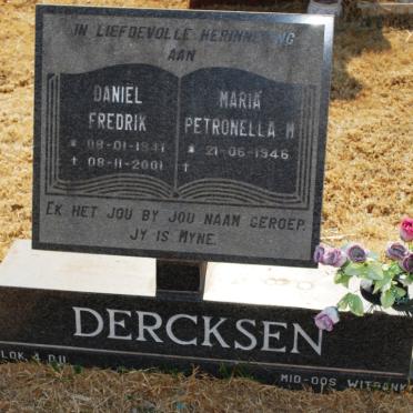 DERCKSEN Daniel Fredrik 1941-2001 &amp; Maria Petronella M. 1946-