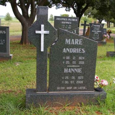 MARE Andries 1924-2001 &amp; Hannie 1925-2009