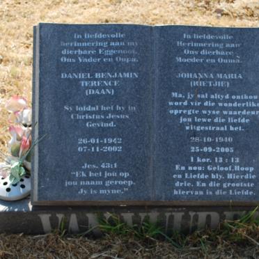 VUUREN Daniel Benjamin Terence, van 1942-2002 &amp; Johanna Maria 1940-2005