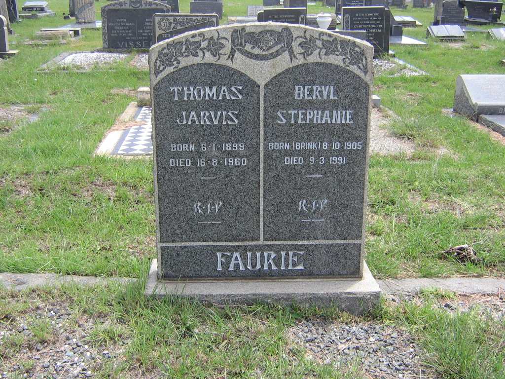 FAURIE Thomas Jarvis 1899-1960 &amp; Beryl Stephanie BRINK 1905-1991