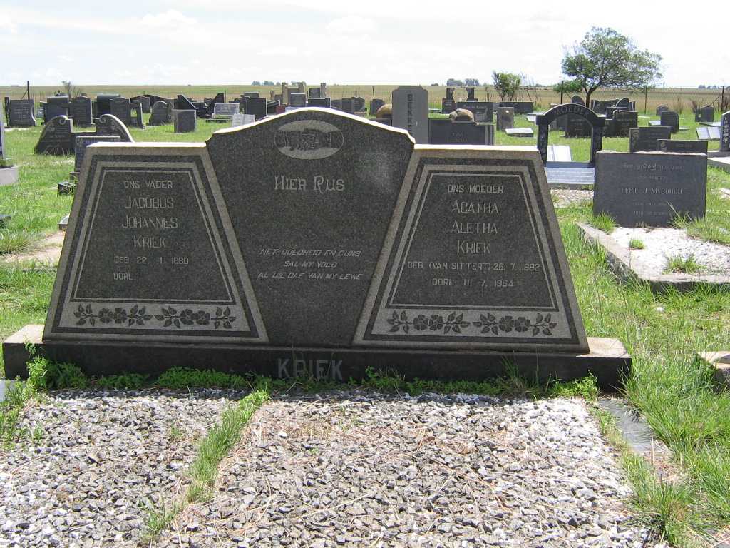 KRIEK Jacobus Johannes 1880- &amp; Agatha Aletha VAN SITTERT 1892-1964
