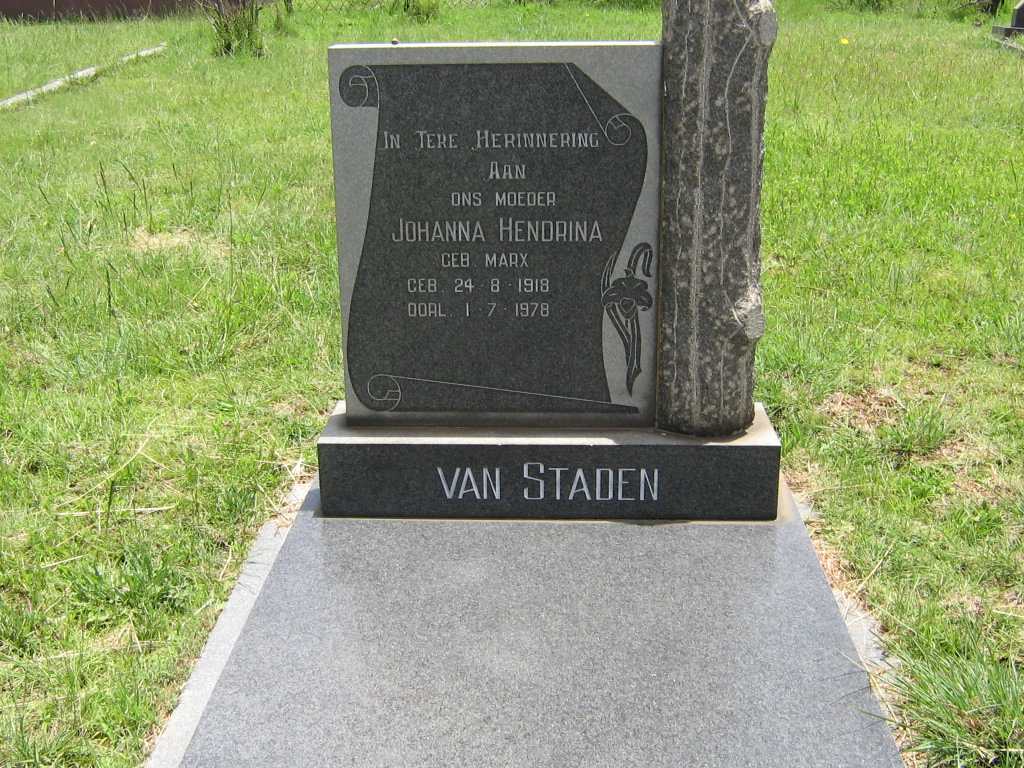 STADEN Johanna Hendrina, van nee MARX 1918-1978