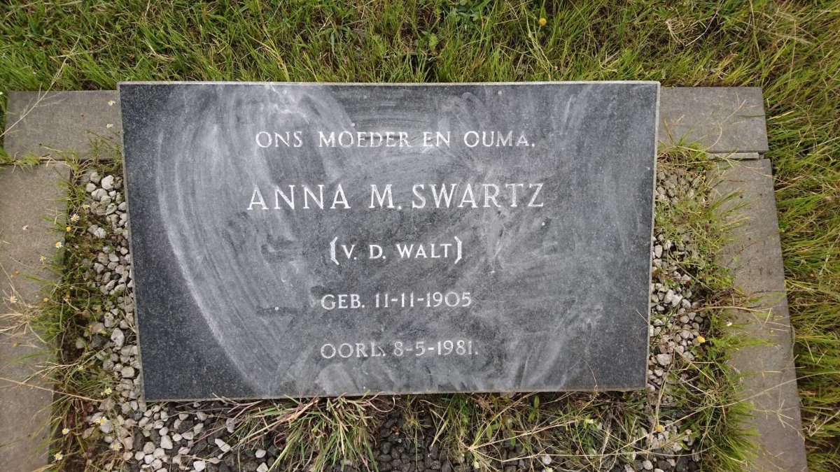SWARTZ Anna M. nee V.D. WALT 1905-1981