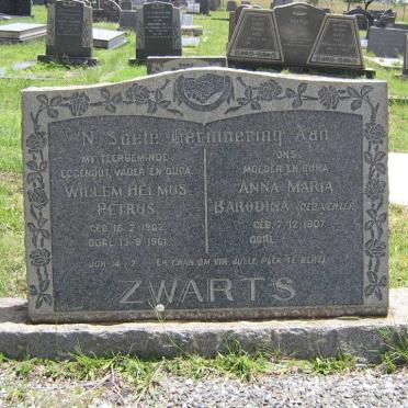 ZWARTS Willem Helmus Petrus 1902-1961 &amp; Anna Maria Barodina VENTER 1907-