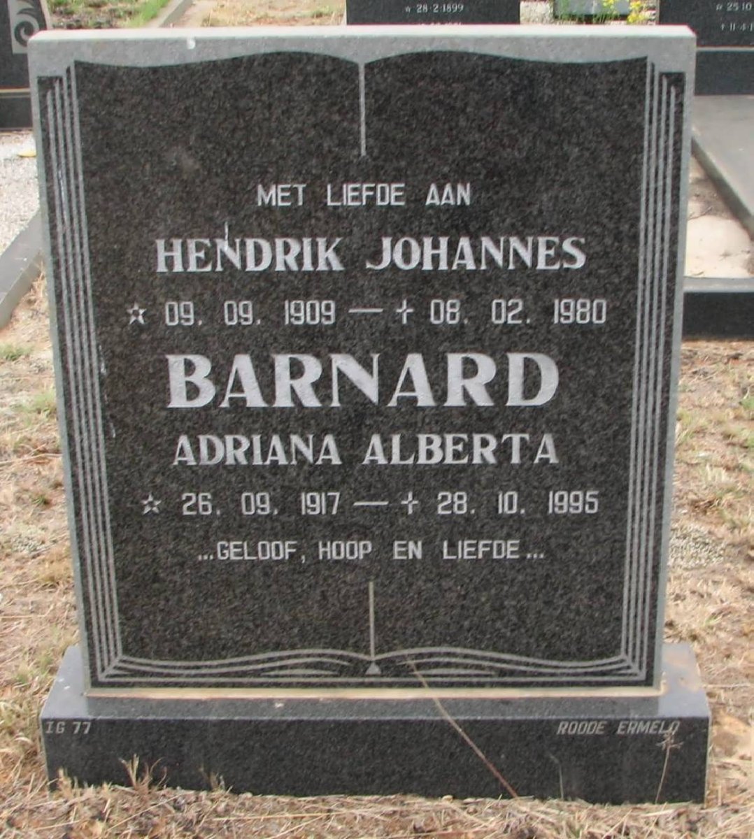 BARNARD Hendrik Johannes 1909-1980 &amp; Adriana Alberta 1917-1995