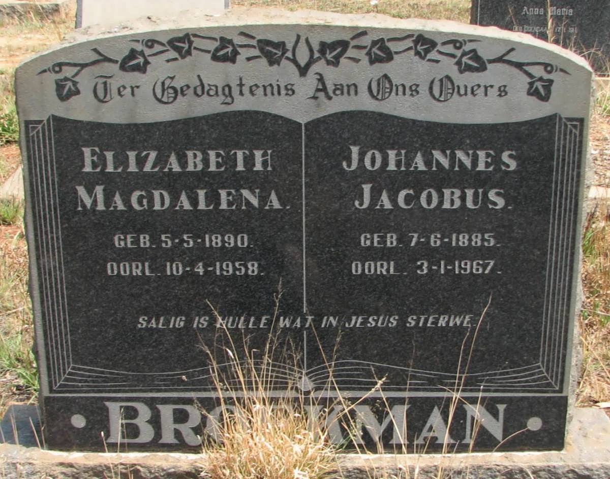 BROEKMAN Johannes Jacobus 1885-1967 &amp; Elizabeth Magdalena 1890-1958