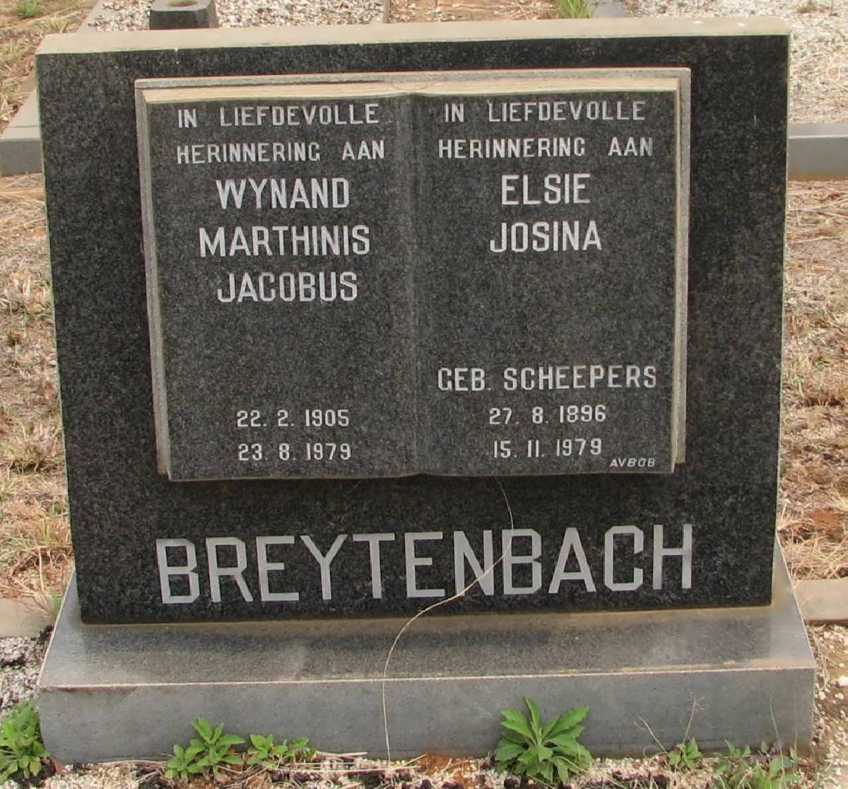 BREYTENBACH Wynand Marthinis Jacobus 1905-1979 &amp; Elsie Josina SCHEEPERS 1896-1979