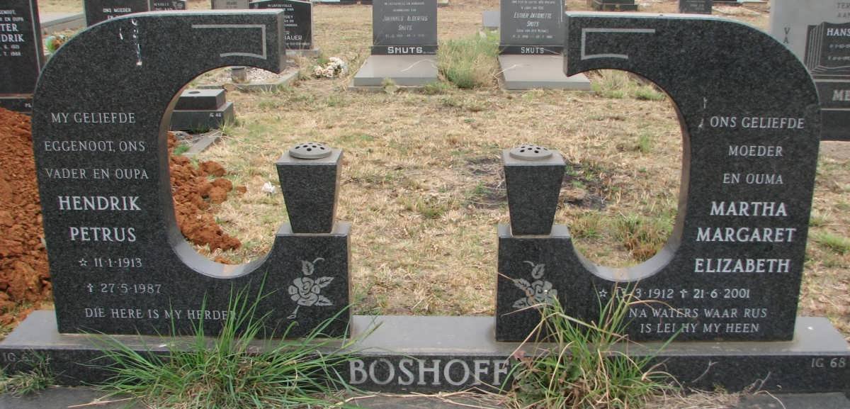 BOSHOFF Hendrik Petrus 1913-1987 &amp; Martha Margaret Elizabeth 1912-2001