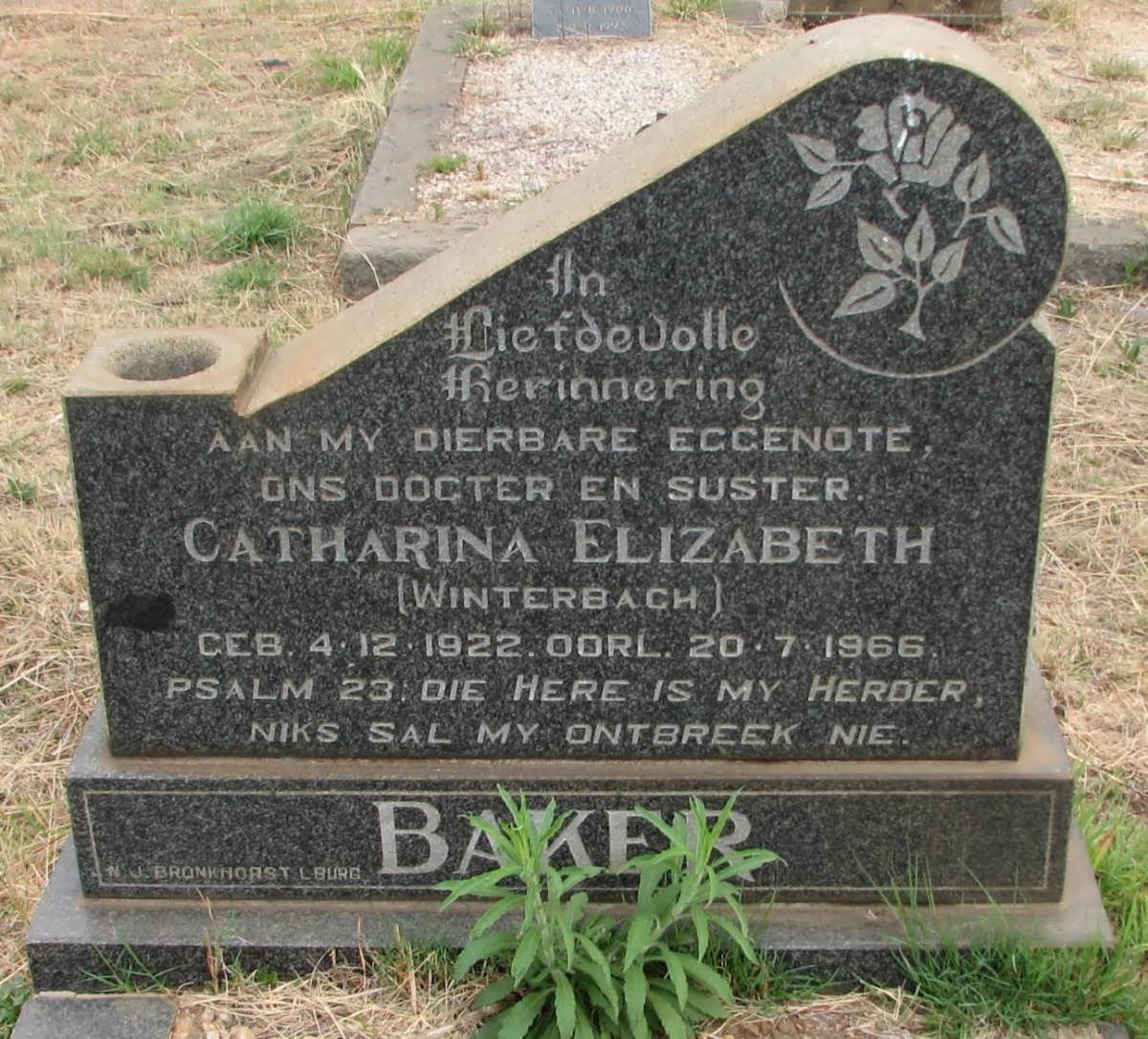 BAKER Catharina Elizabeth nee WINTERBACH 1922-1966