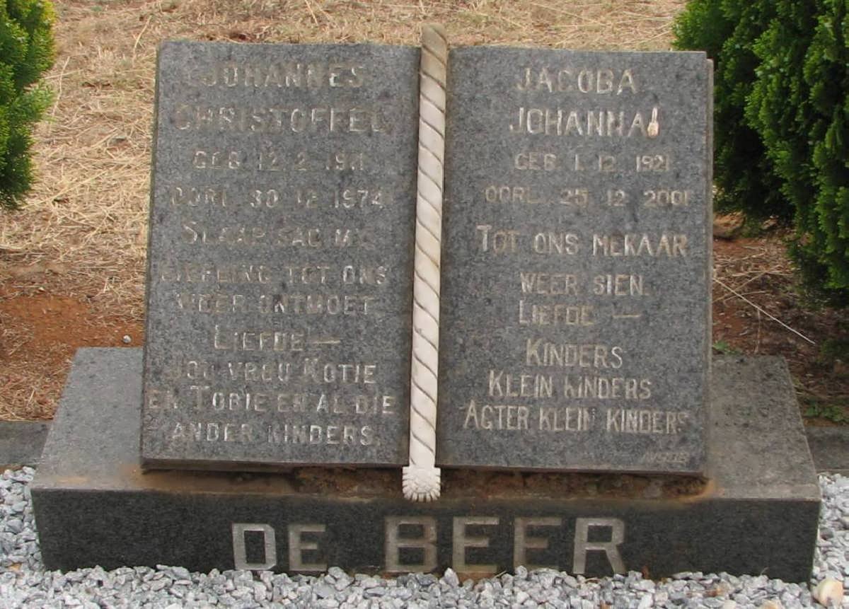 BEER Johannes Christoffel, de 1919-1974 &amp; Johanna Jacoba 1921-2001