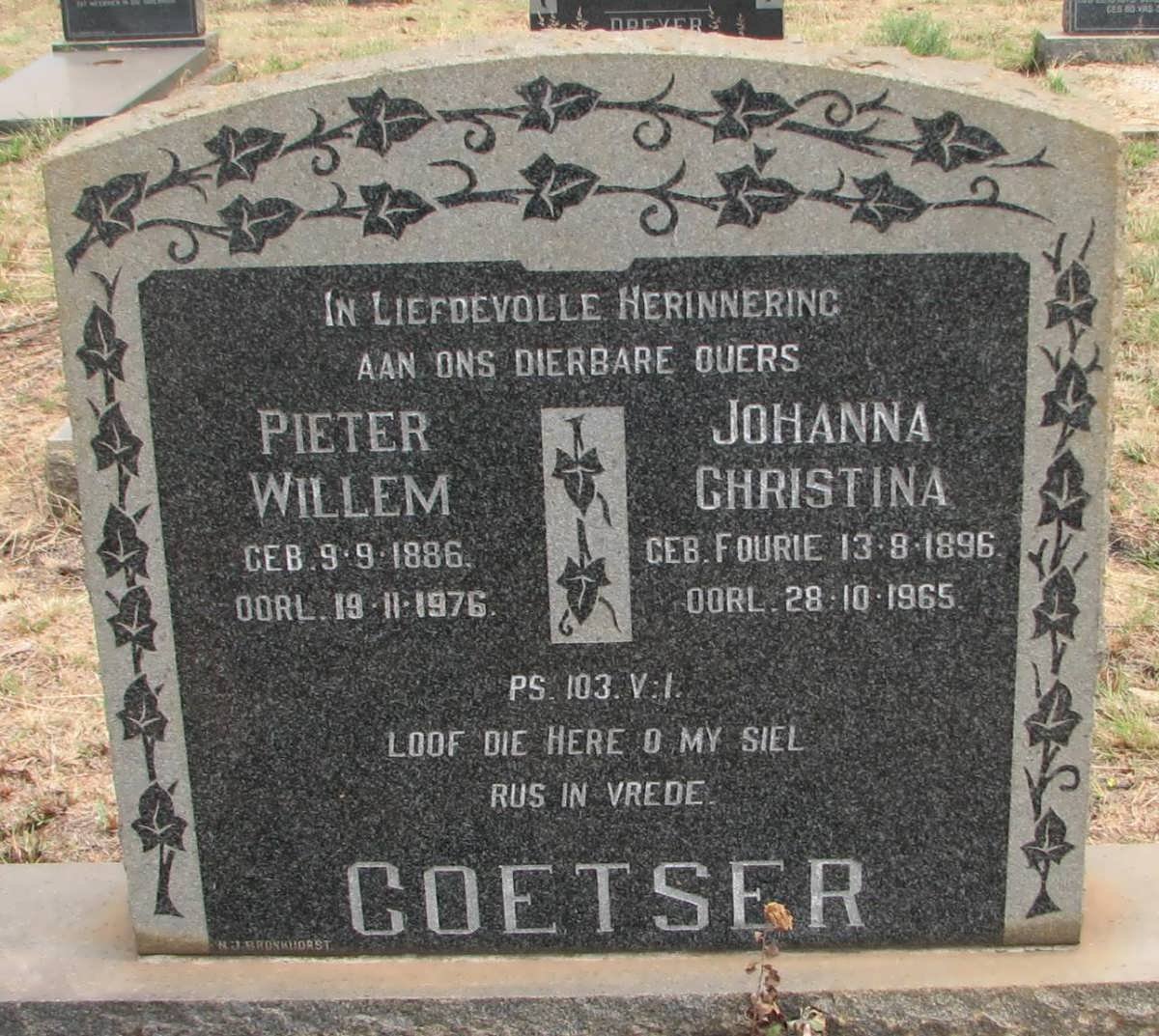 COETSER Pieter Willem 1886-1976 &amp; Johanna Christina FOURIE 1896-1965