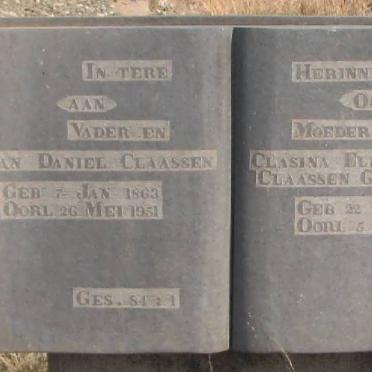 CLAASSEN Johan Daniel 1863-1951 &amp; Clasina Elizabeth PRINSLOO 1868-1951