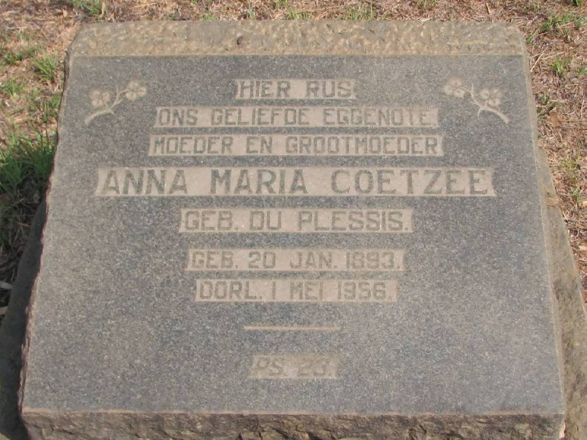 COETZEE Anna Maria nee DU PLESSIS 1893-1956
