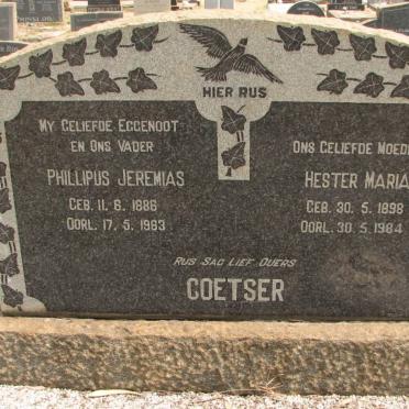 COETSER Phillipus Jeremias 1886-1963 &amp; Hester Maria 1898-1984
