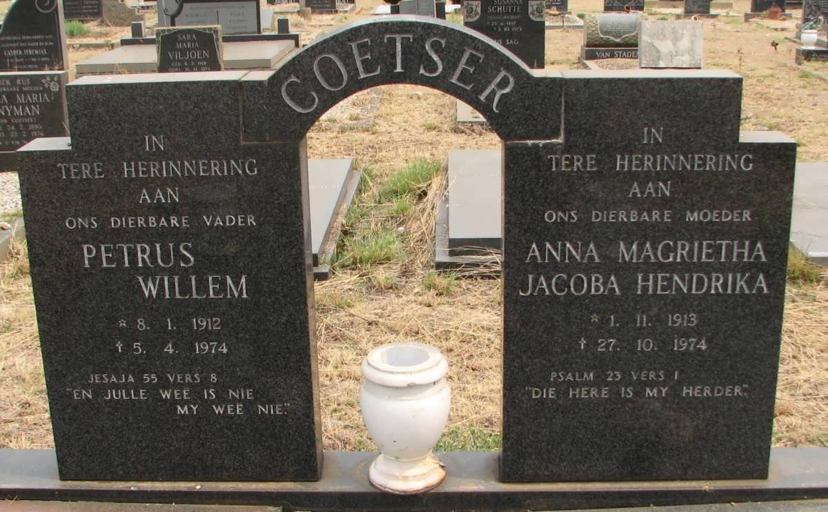 COETSER Petrus Willem 1912-1974 &amp; Anna Magrietha Jacoba Hendrika 1913-1974